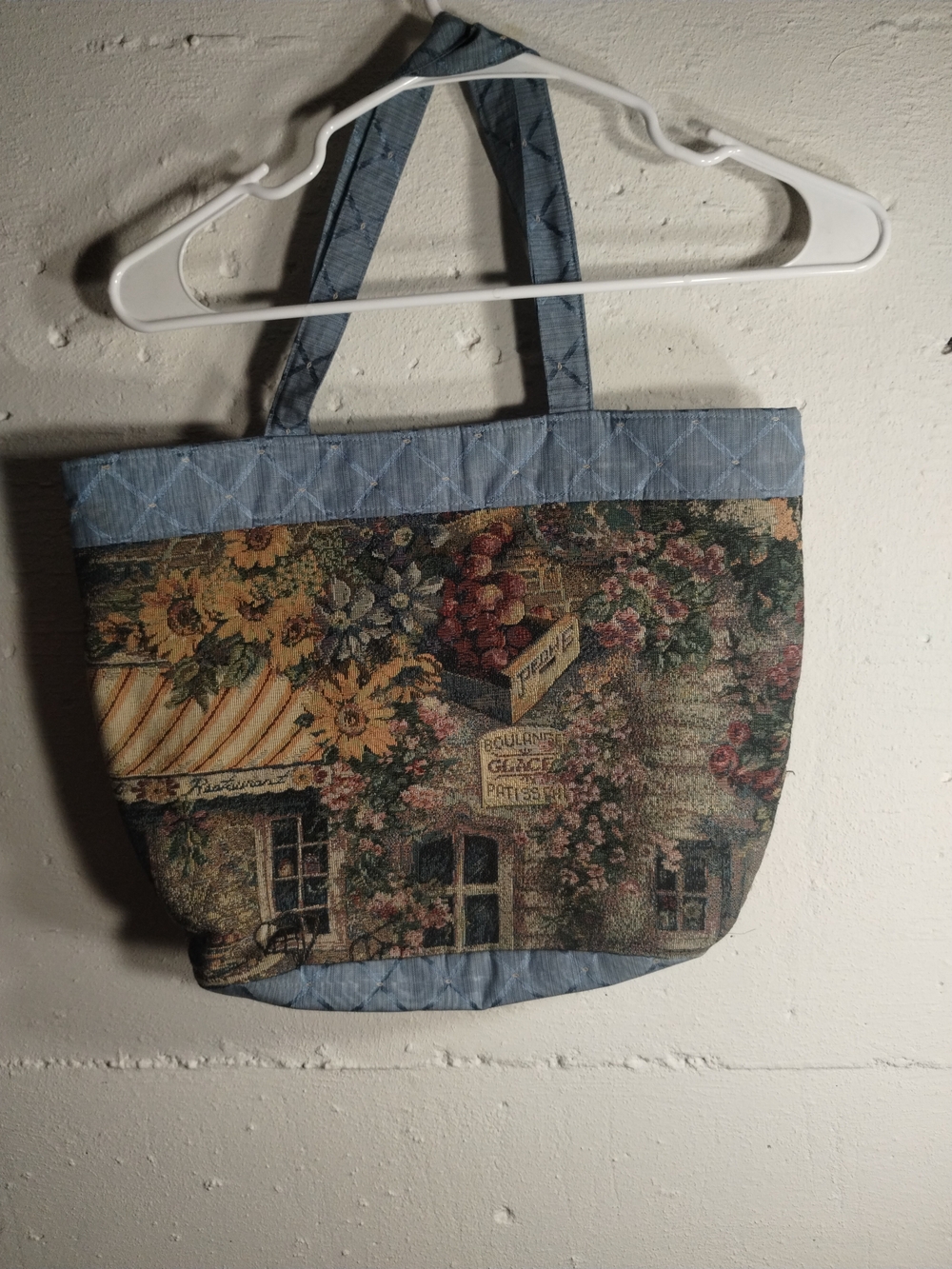 Floral Tapestry Blue Trim Tote Bag